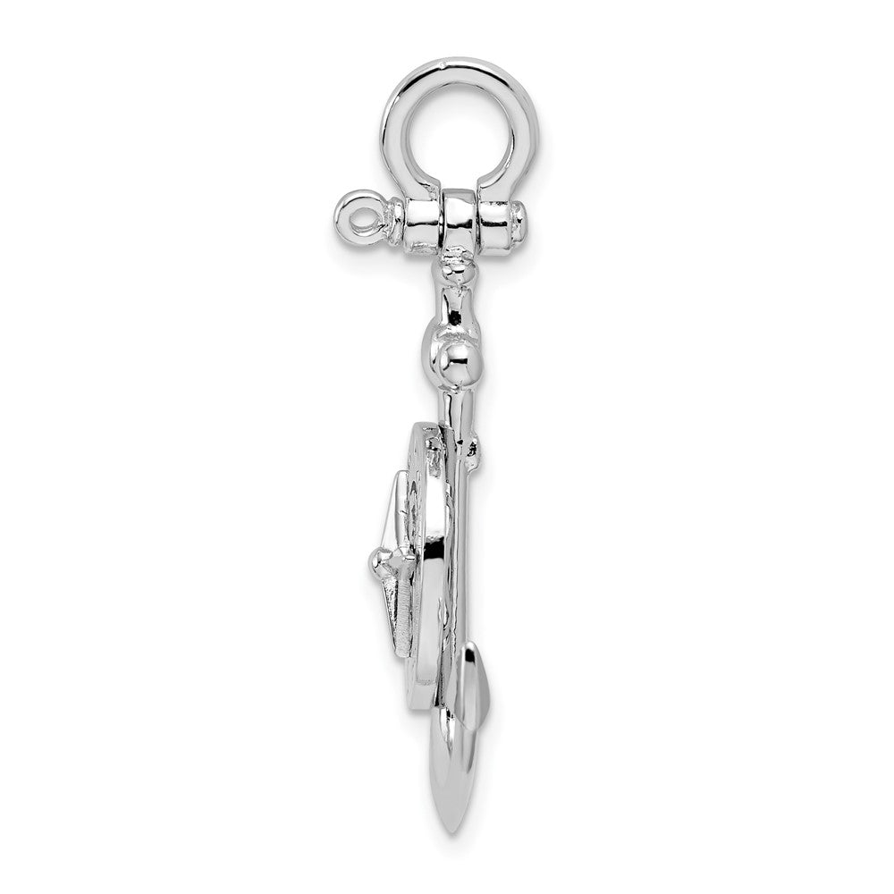 Sterling Silver Rhodium-plated 3D Small Anchor w/Compass Pendant