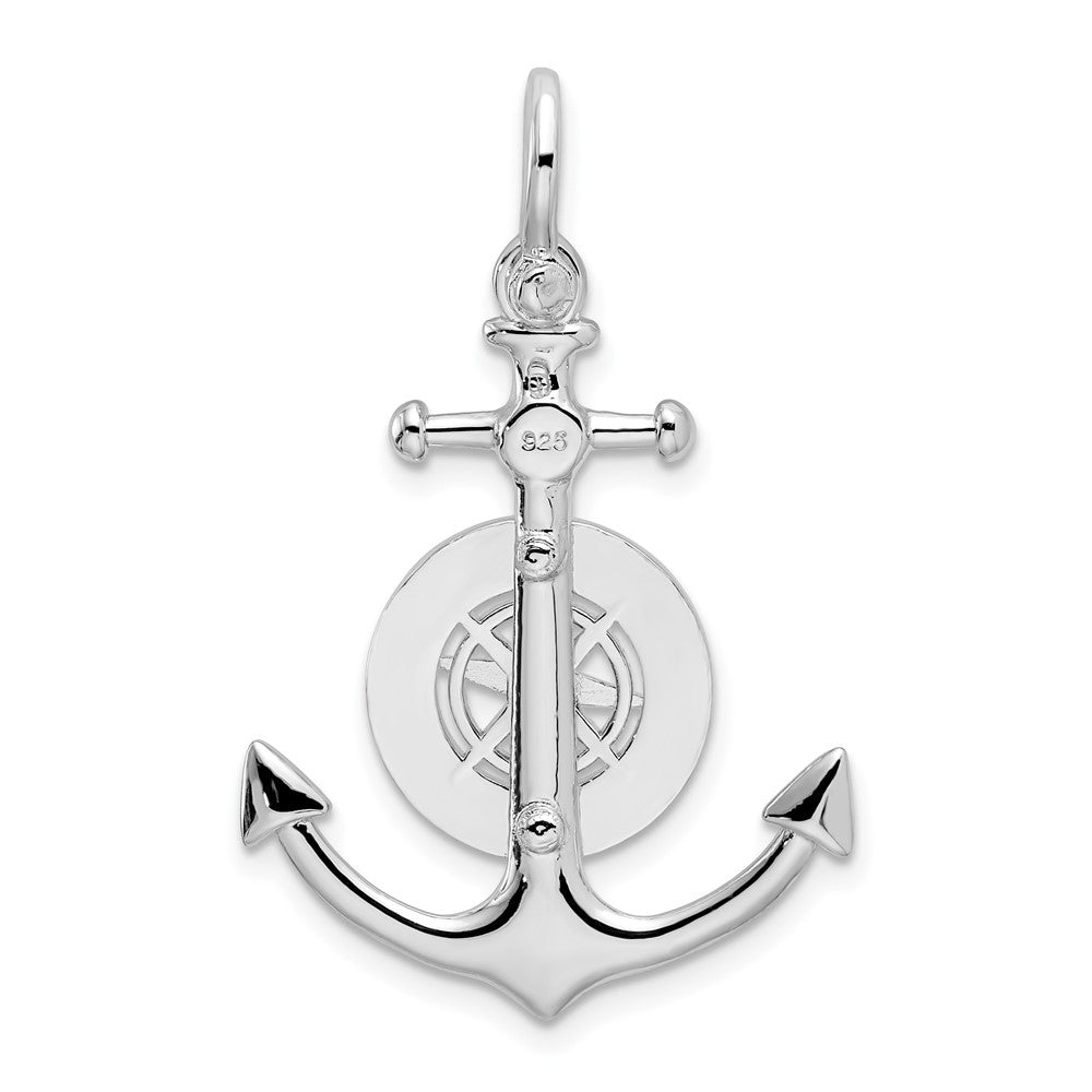 Sterling Silver Rhodium-plated 3D Small Anchor w/Compass Pendant