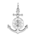 Sterling Silver Rhodium-plated 3D Small Anchor w/Compass Pendant