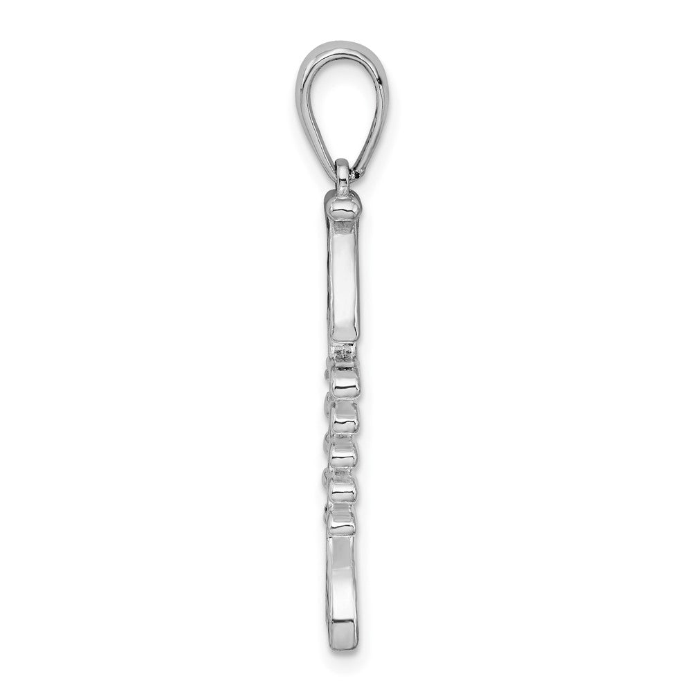 Sterling Silver Rhodium-plated Polished 3D Enameled Fishbone Pendant