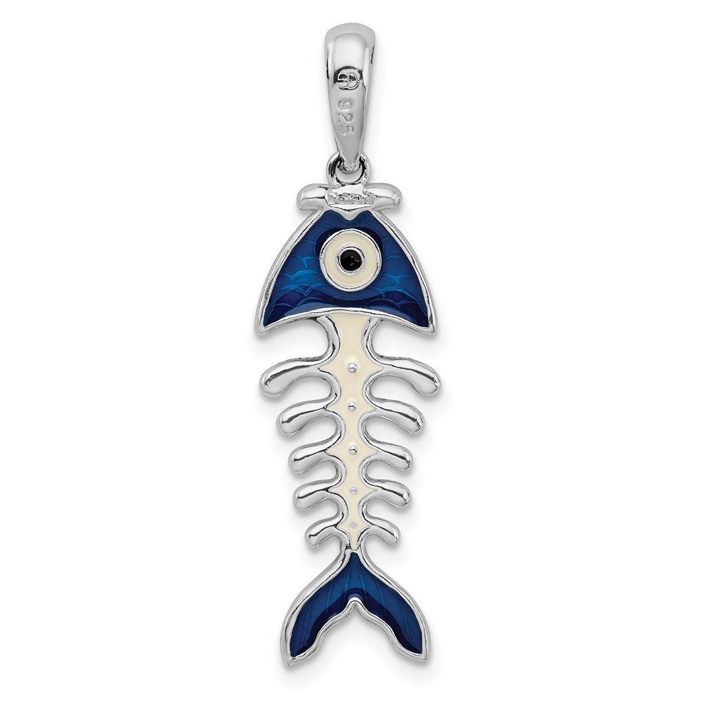 Sterling Silver Rhodium-plated Polished 3D Enameled Fishbone Pendant