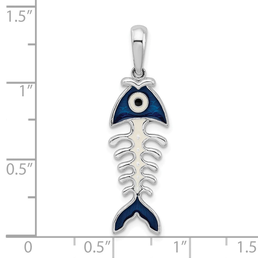 Sterling Silver Rhodium-plated Polished 3D Enameled Fishbone Pendant