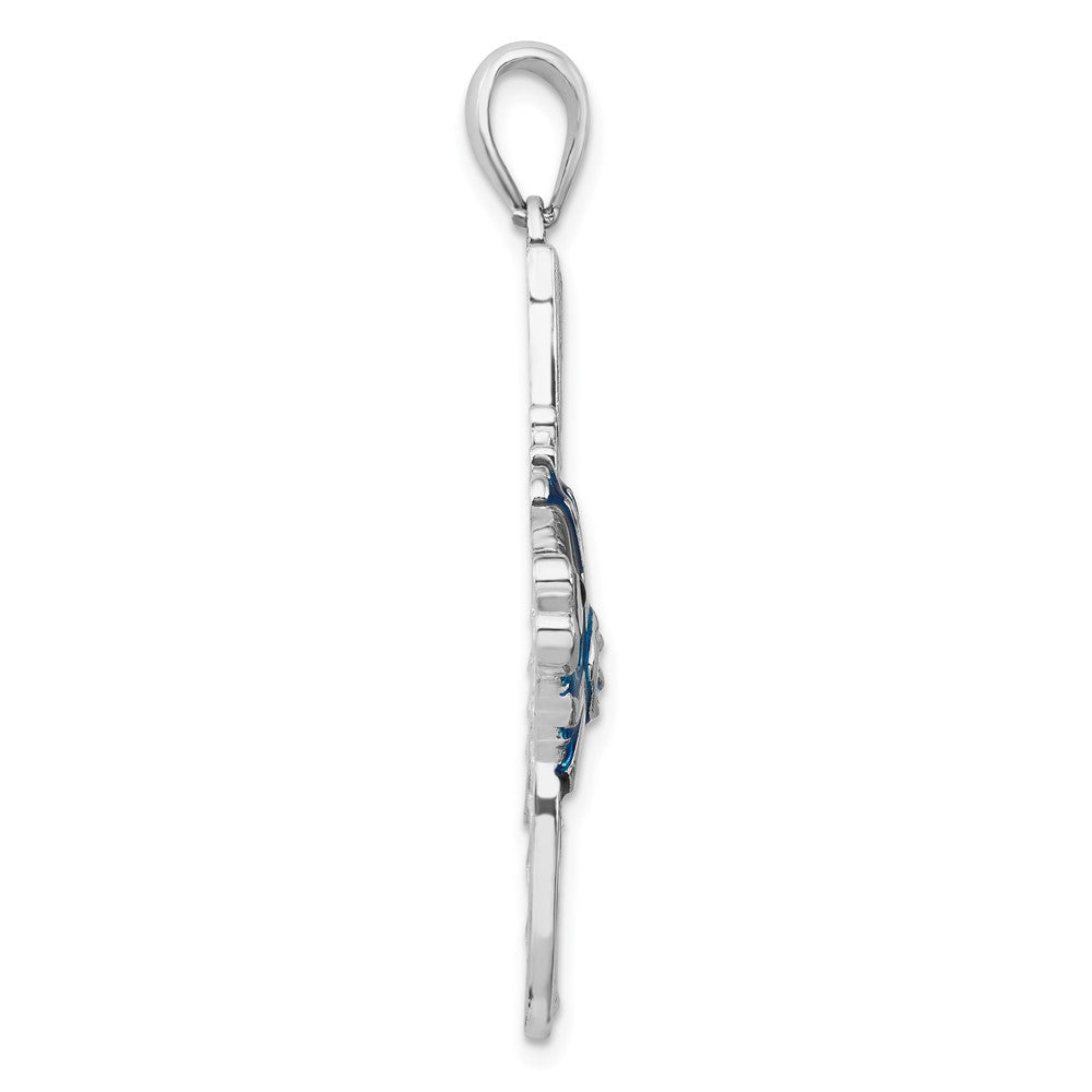 Sterling Silver Rhodium-plated Polished Enameled Angel Fish Pendant