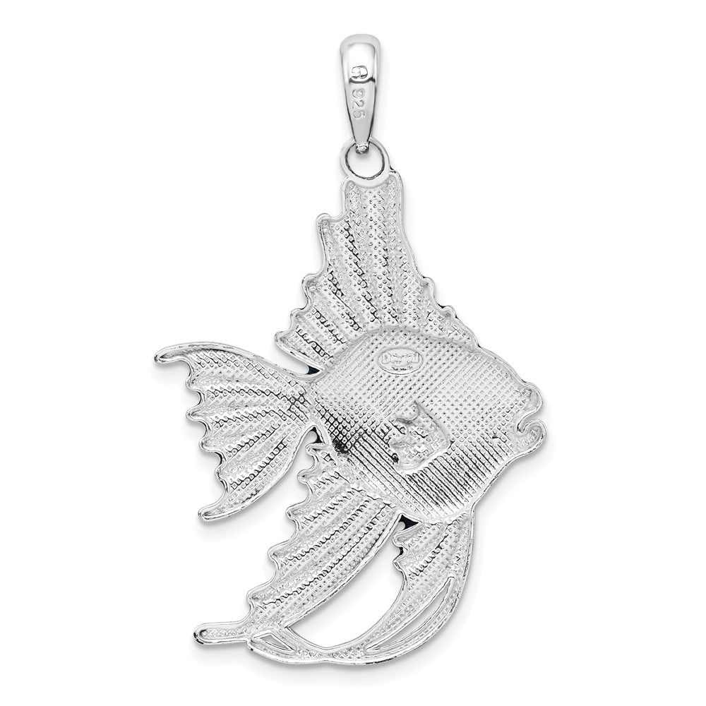 Sterling Silver Rhodium-plated Polished Enameled Angel Fish Pendant