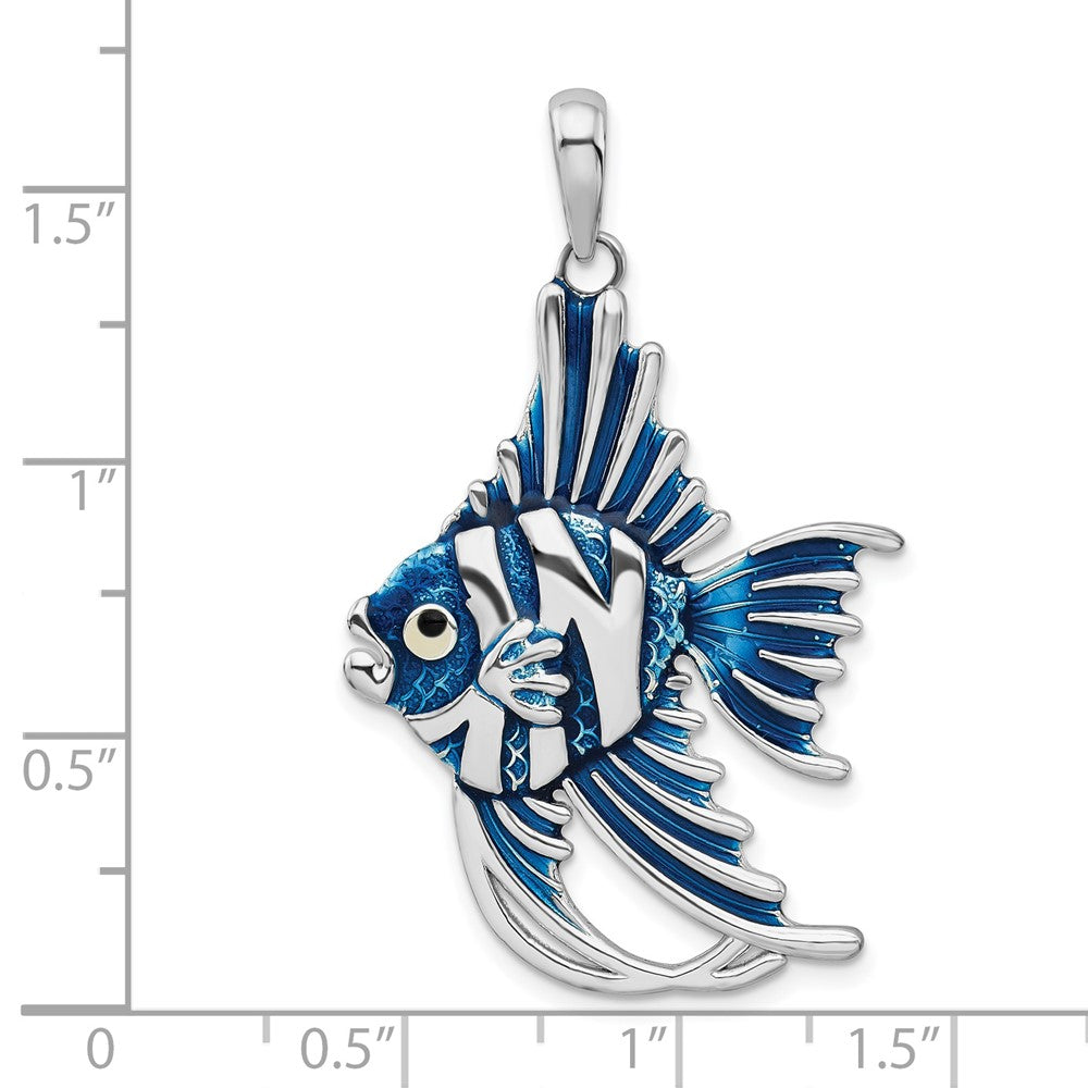 Sterling Silver Rhodium-plated Polished Enameled Angel Fish Pendant