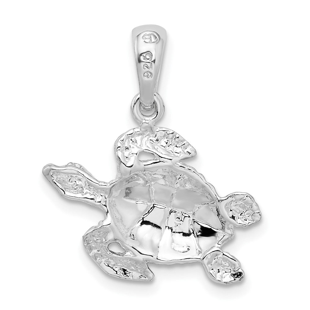 Sterling Silver Rhodium-plated Polished Enameled Sea Turtle Pendant