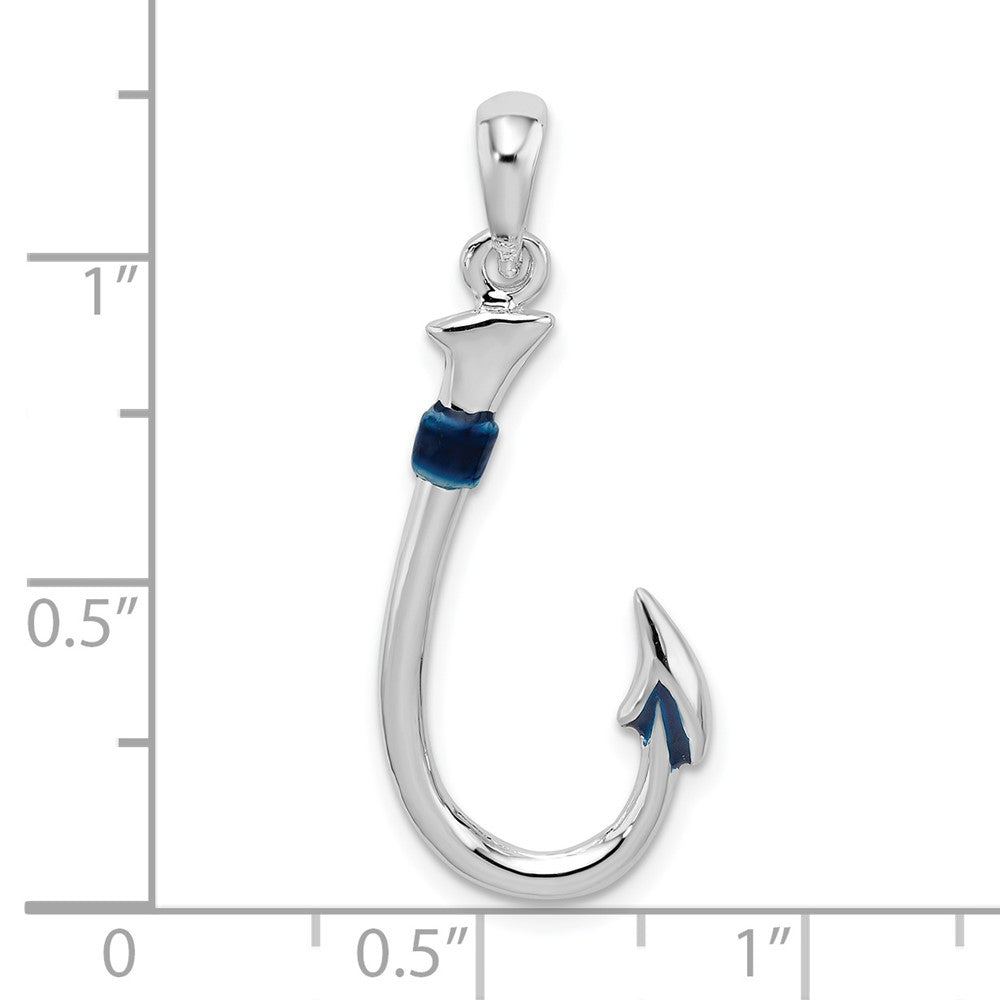 Sterling Silver Rhodium-plated Polished 3D Enameled Fish Hook Pendant