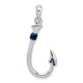 Sterling Silver Rhodium-plated Polished 3D Enameled Fish Hook Pendant
