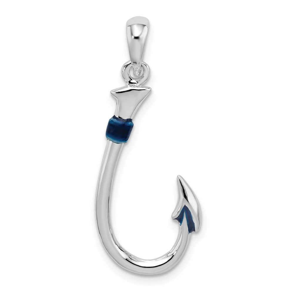 Sterling Silver Rhodium-plated Polished 3D Enameled Fish Hook Pendant