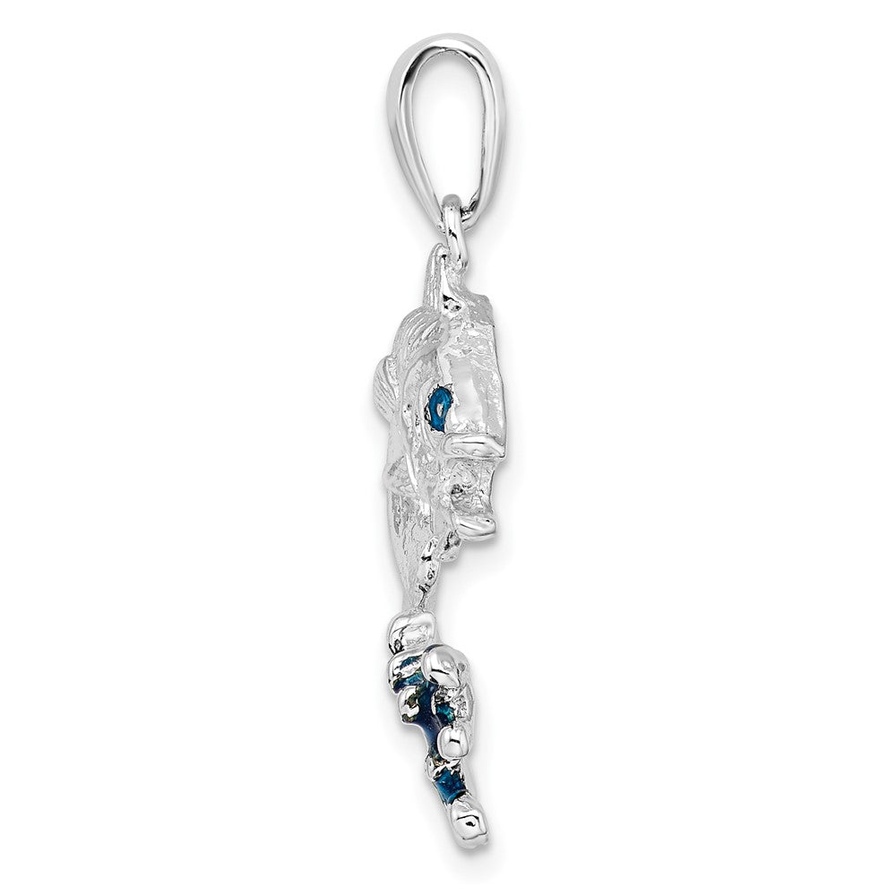 Sterling Silver Rhodium-plated Enameled Jumping Bass Fish Pendant