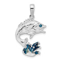 Sterling Silver Rhodium-plated Enameled Jumping Bass Fish Pendant