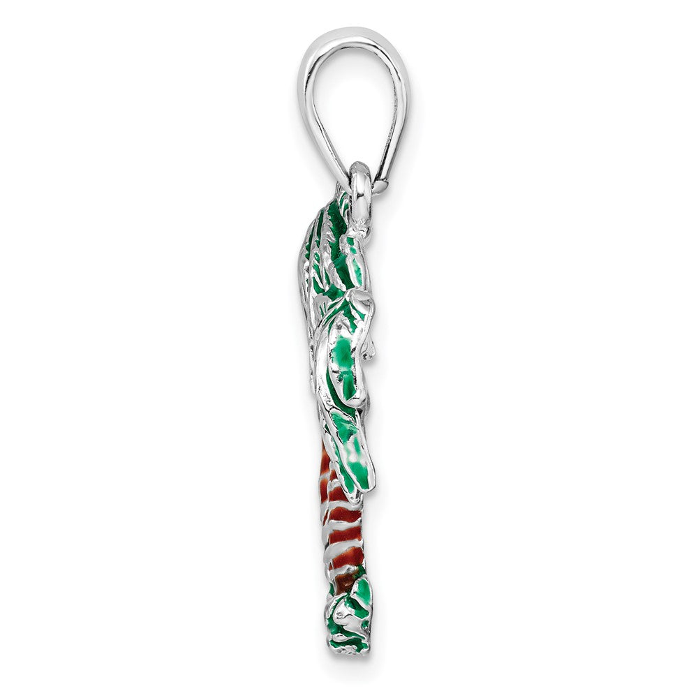 Sterling Silver Rhodium-plated Polished Enameled Palm Trees Pendant