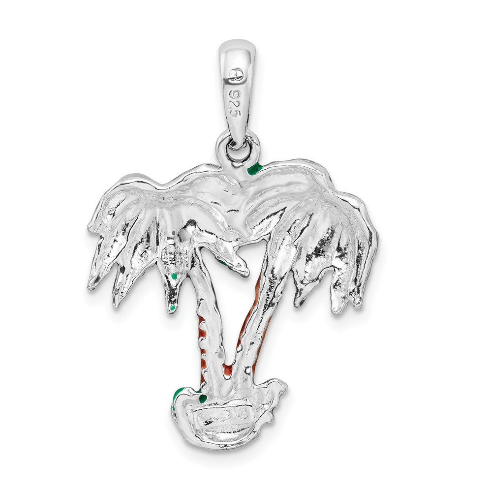 Sterling Silver Rhodium-plated Polished Enameled Palm Trees Pendant