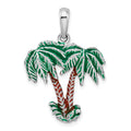 Sterling Silver Rhodium-plated Polished Enameled Palm Trees Pendant