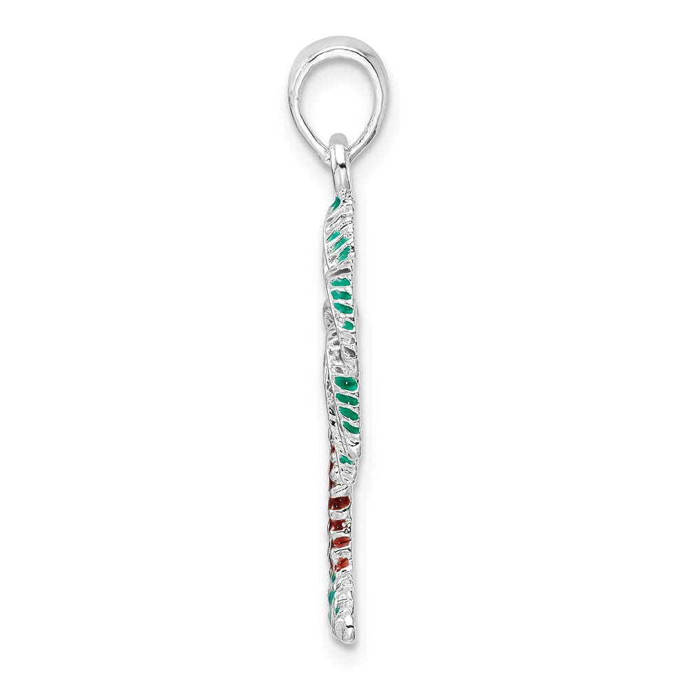 Sterling Silver Rhodium-plated Polished Enameled Palmetto Pendant