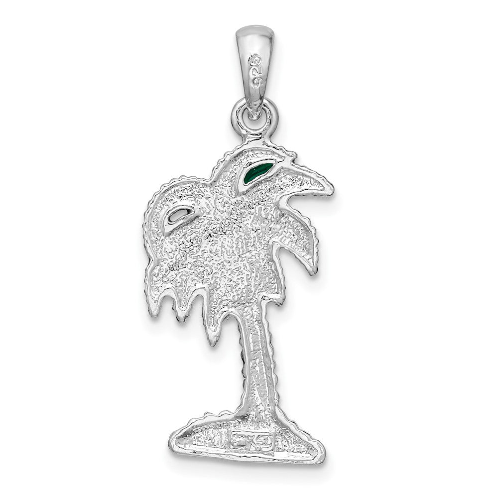 Sterling Silver Rhodium-plated Polished Enameled Palmetto Pendant