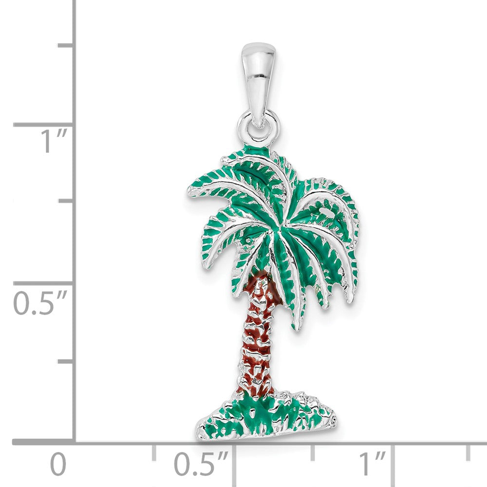 Sterling Silver Rhodium-plated Polished Enameled Palmetto Pendant