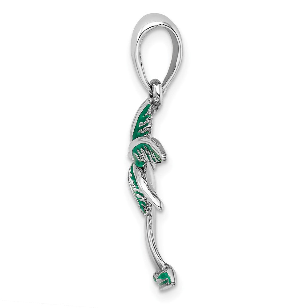 Sterling Silver Rhodium-plated Polished Enameled Palm Tree Pendant