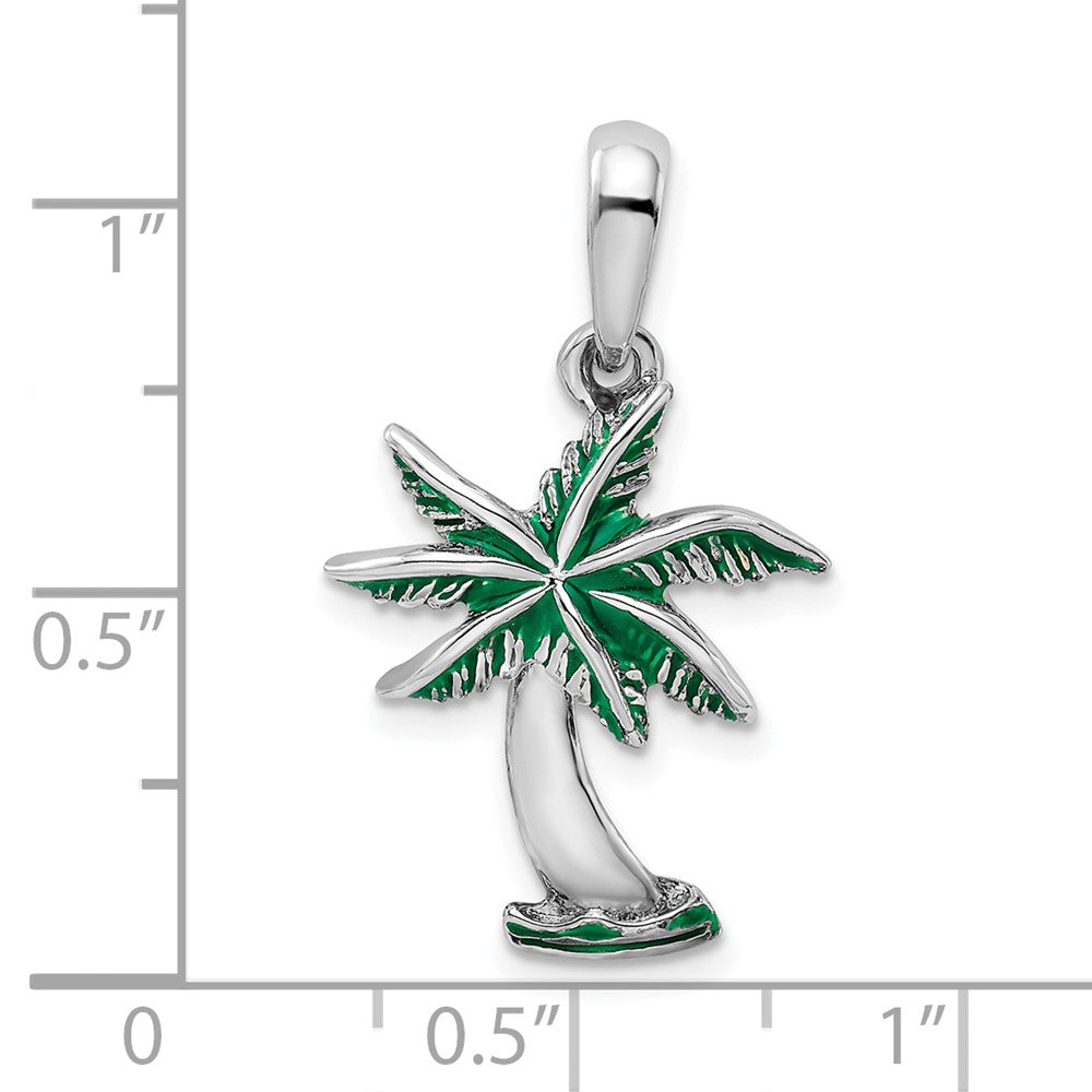 Sterling Silver Rhodium-plated Polished Enameled Palm Tree Pendant