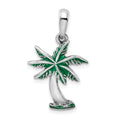 Sterling Silver Rhodium-plated Polished Enameled Palm Tree Pendant