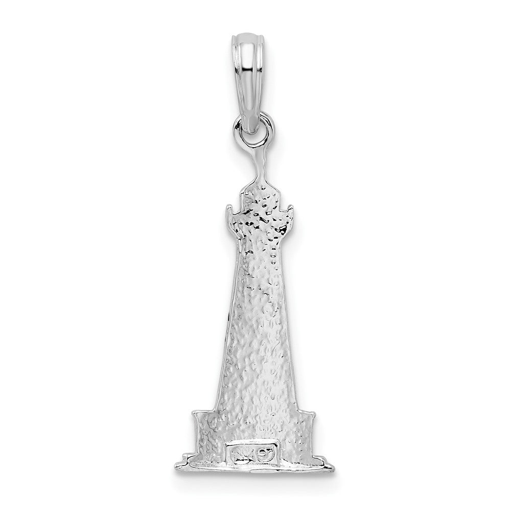 Sterling Silver Rhod-plated Enameled Cape Hatteras Lighthouse Pendant