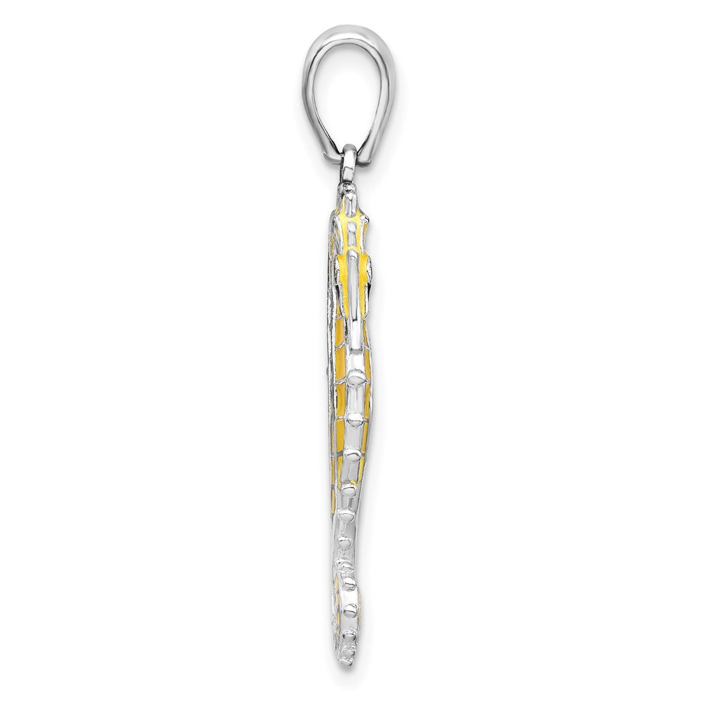 Sterling Silver Rhodium-plated 3D Enameled Yellow Seahorse Pendant