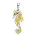 Sterling Silver Rhodium-plated 3D Enameled Yellow Seahorse Pendant