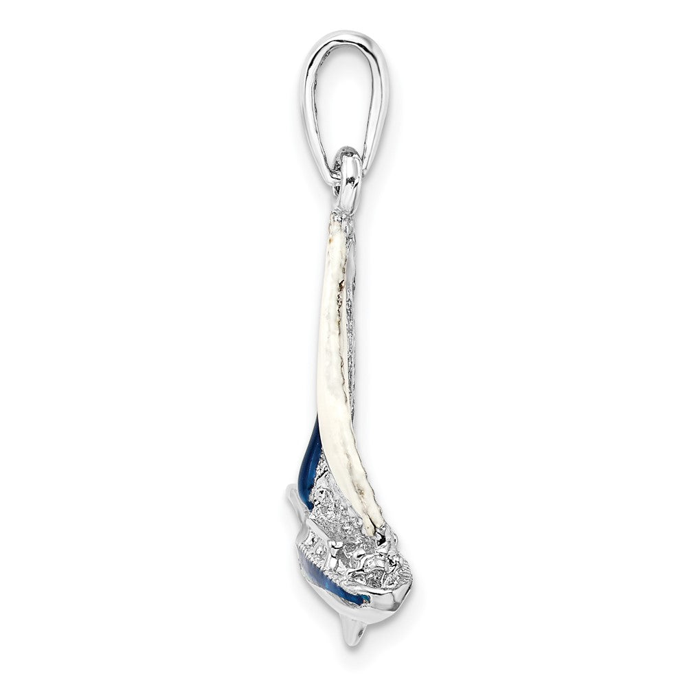 Sterling Silver Rhodium-plated Polished 3D Enameled Sailboat Pendant