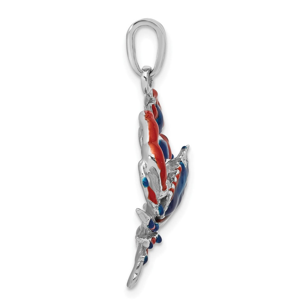 Sterling Silver Rhod-plated Polished Enameled Blue Stone Crab Pendant
