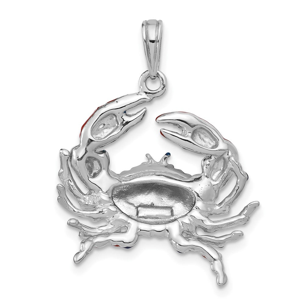 Sterling Silver Rhod-plated Polished Enameled Blue Stone Crab Pendant