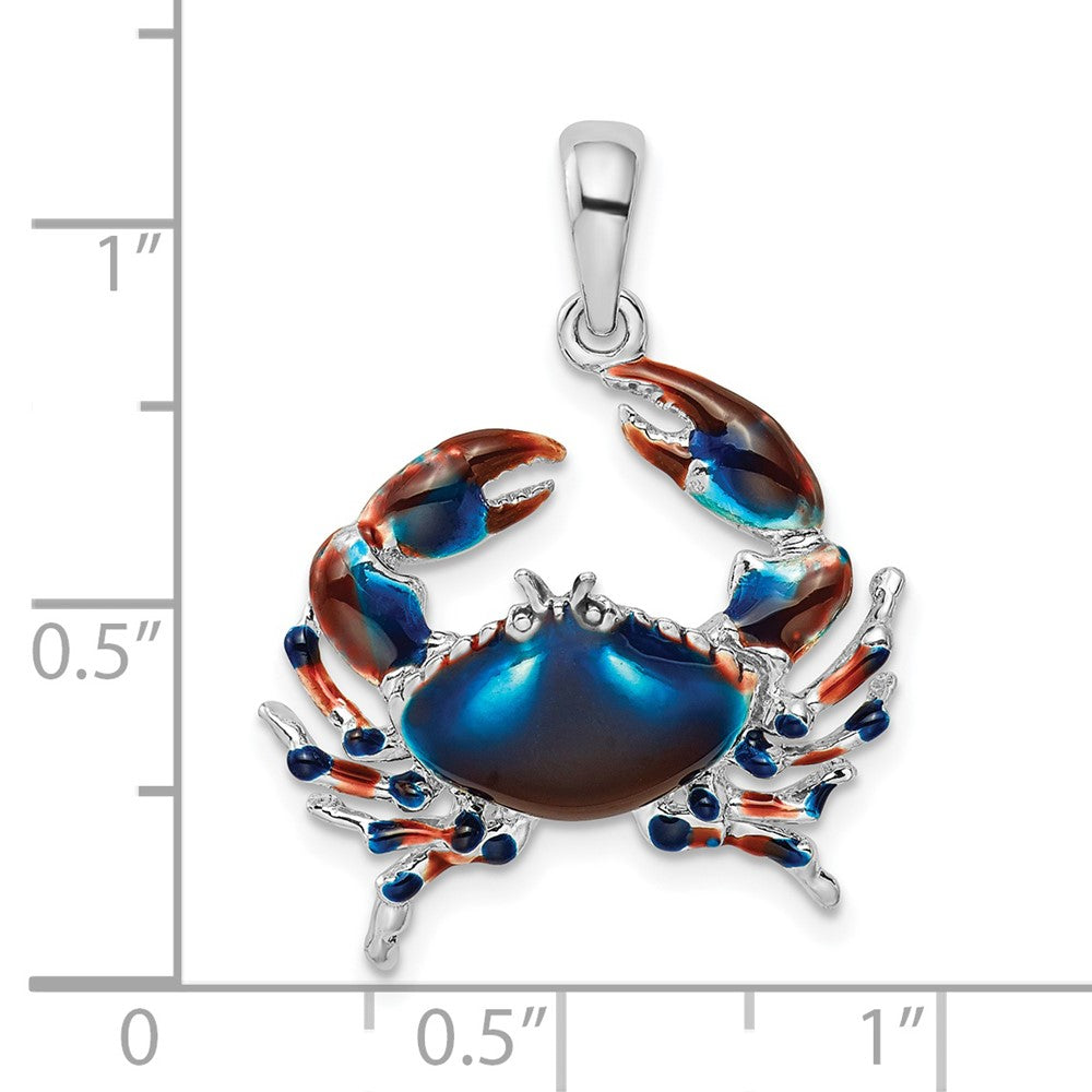 Sterling Silver Rhod-plated Polished Enameled Blue Stone Crab Pendant