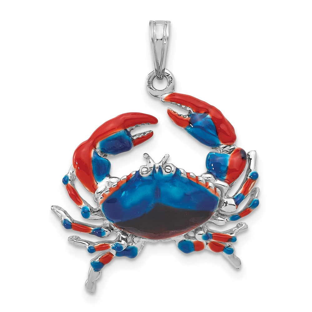 Sterling Silver Rhod-plated Polished Enameled Blue Stone Crab Pendant