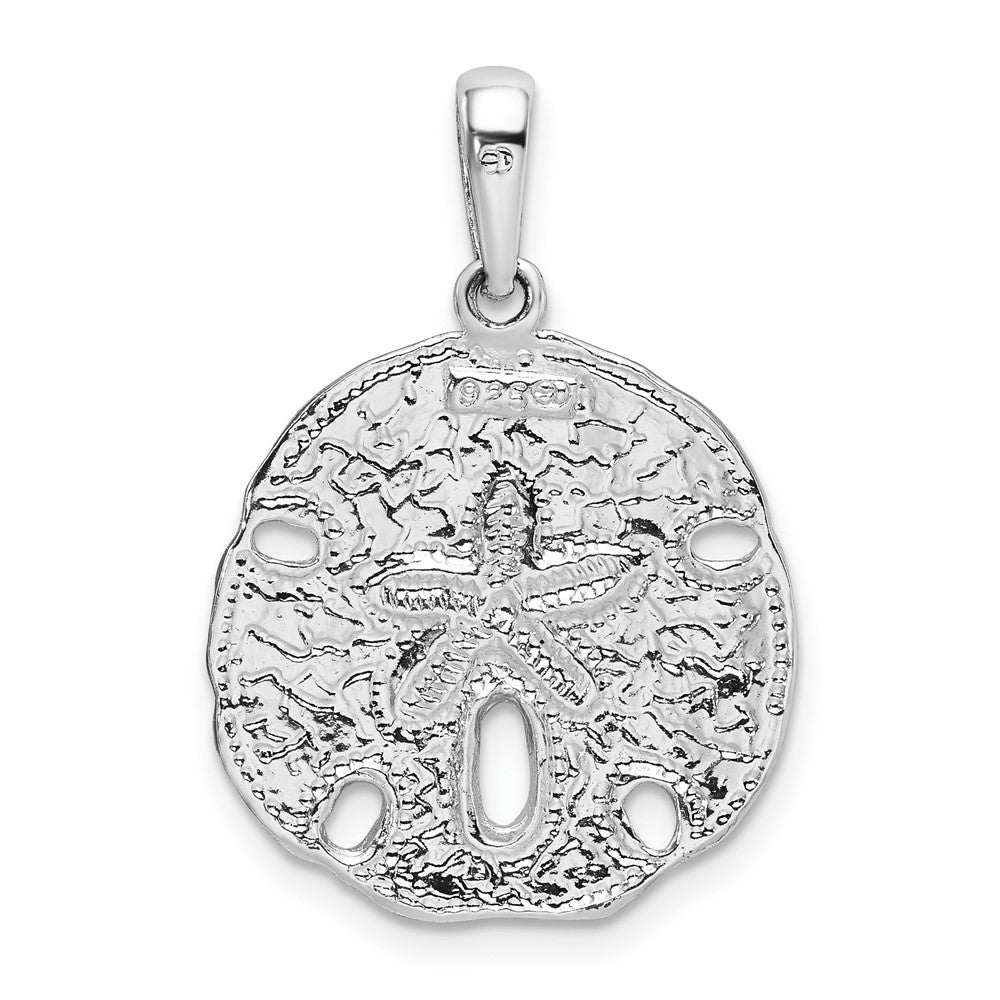 Sterling Silver Rhodium-plated Polished Enameled Sand Dollar Pendant
