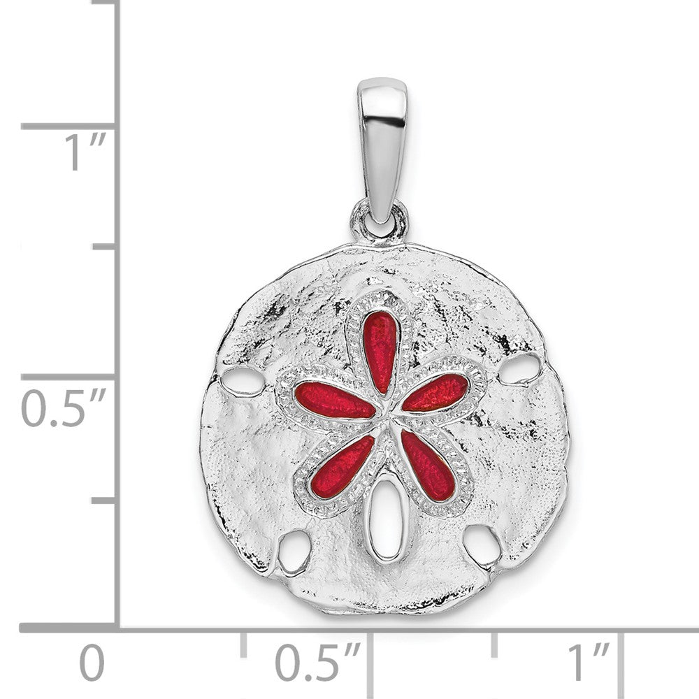 Sterling Silver Rhodium-plated Polished Enameled Sand Dollar Pendant