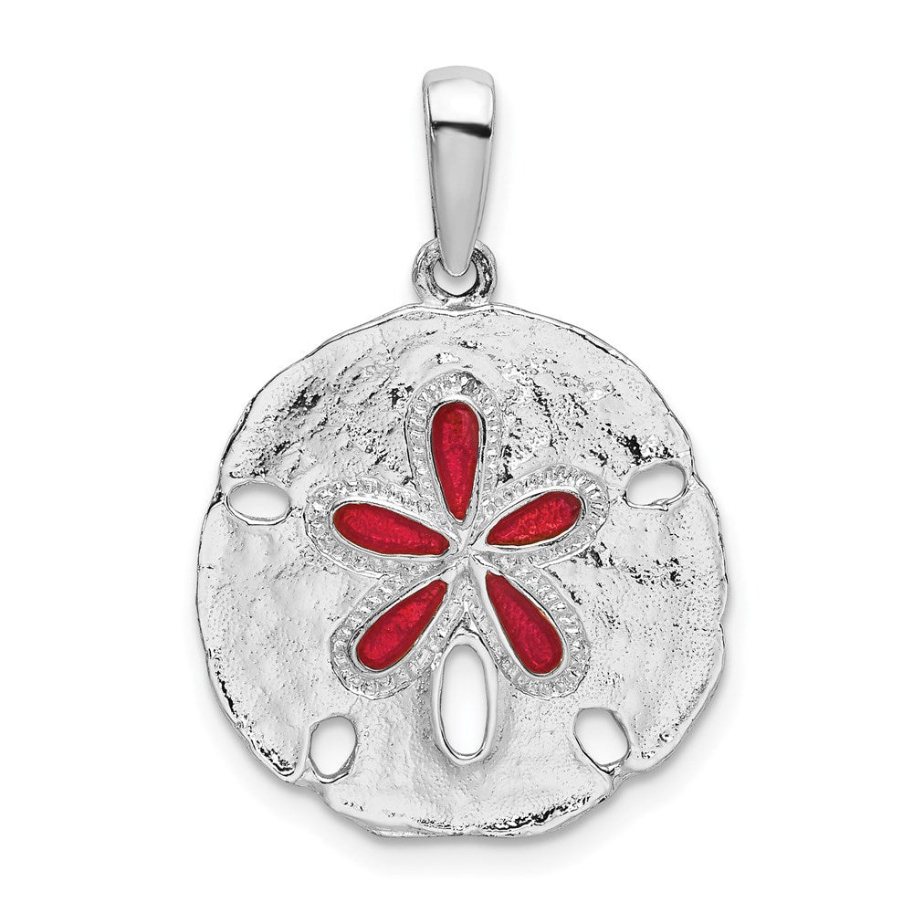 Sterling Silver Rhodium-plated Polished Enameled Sand Dollar Pendant