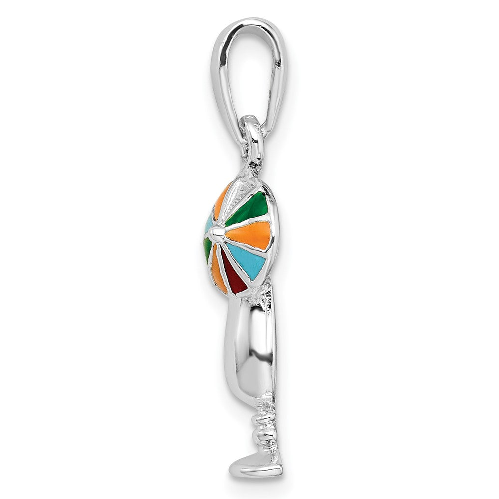 Sterling Silver Rhod-plated Polished Enameled Tropical Drink Pendant