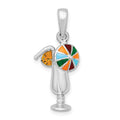 Sterling Silver Rhod-plated Polished Enameled Tropical Drink Pendant