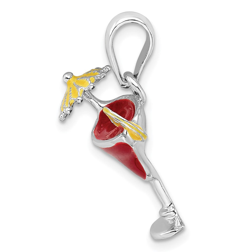 Sterling Silver Rhodium-plated Polished Enameled Margarita Pendant