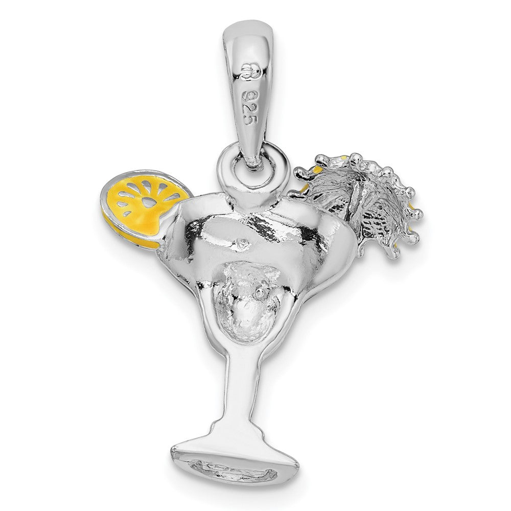 Sterling Silver Rhodium-plated Polished Enameled Margarita Pendant