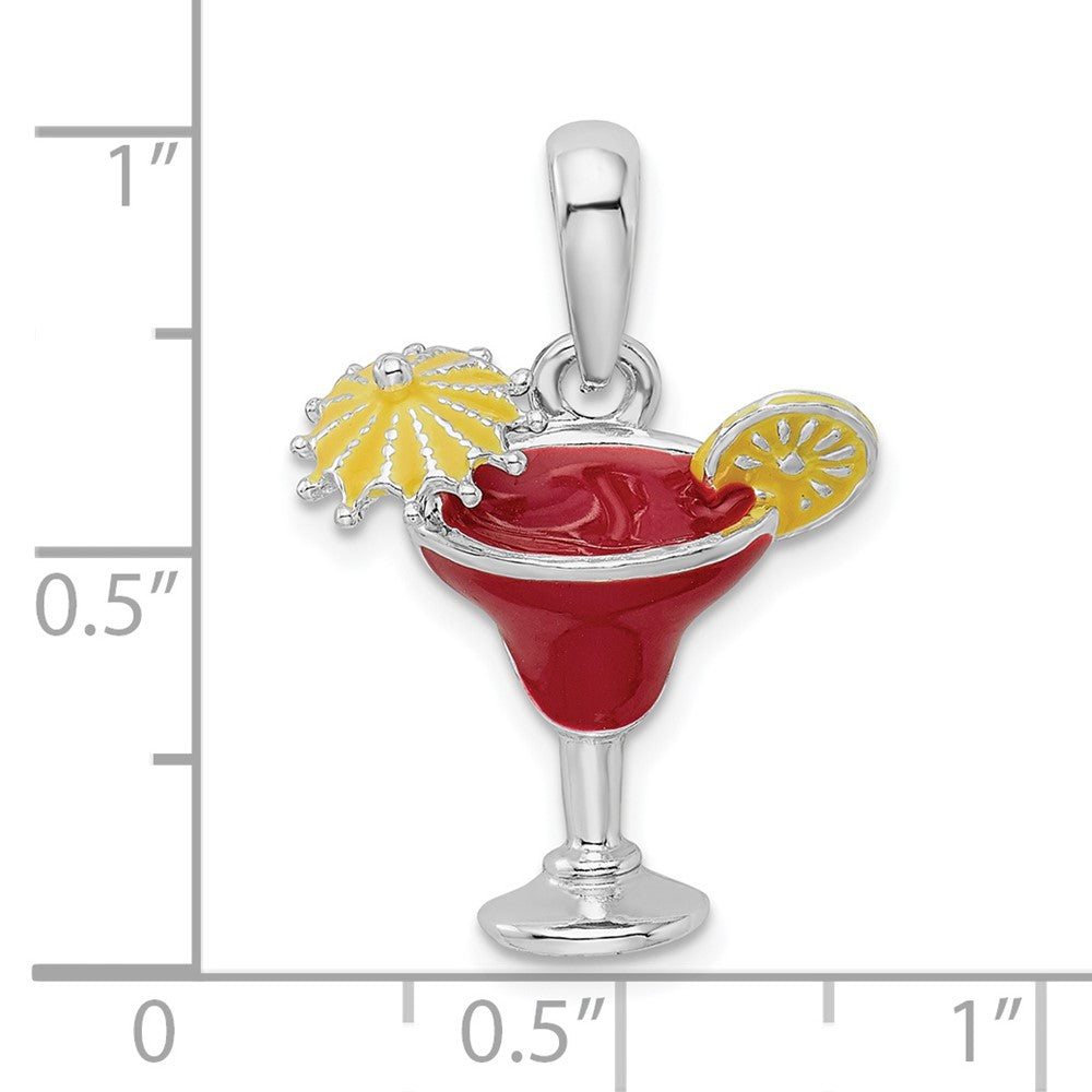 Sterling Silver Rhodium-plated Polished Enameled Margarita Pendant