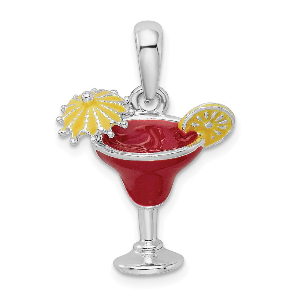 Sterling Silver Rhodium-plated Polished Enameled Margarita Pendant