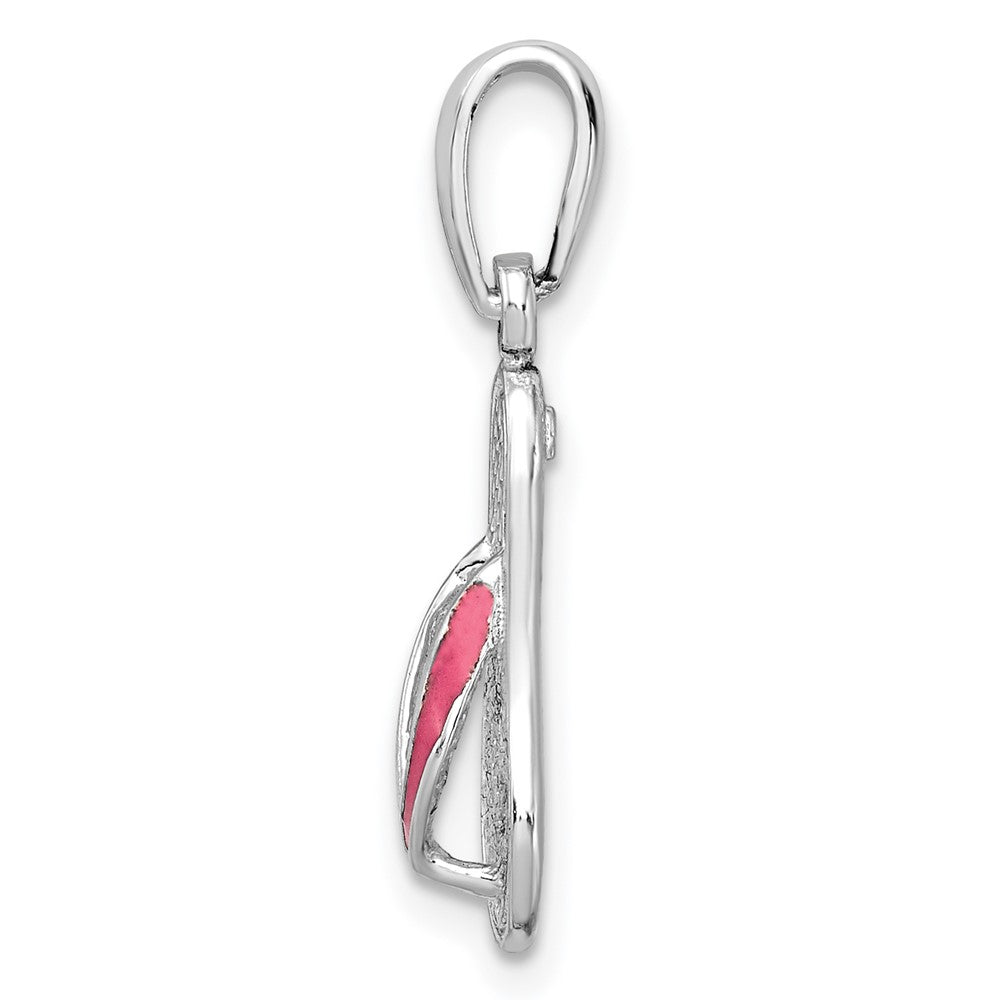 Sterling Silver Rhodium-plated Enameled Pink Flip-flop Pendant