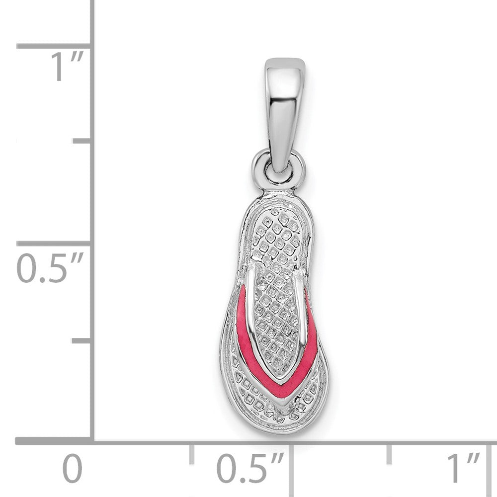Sterling Silver Rhodium-plated Enameled Pink Flip-flop Pendant