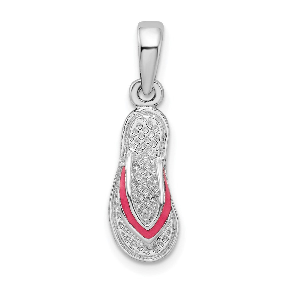 Sterling Silver Rhodium-plated Enameled Pink Flip-flop Pendant