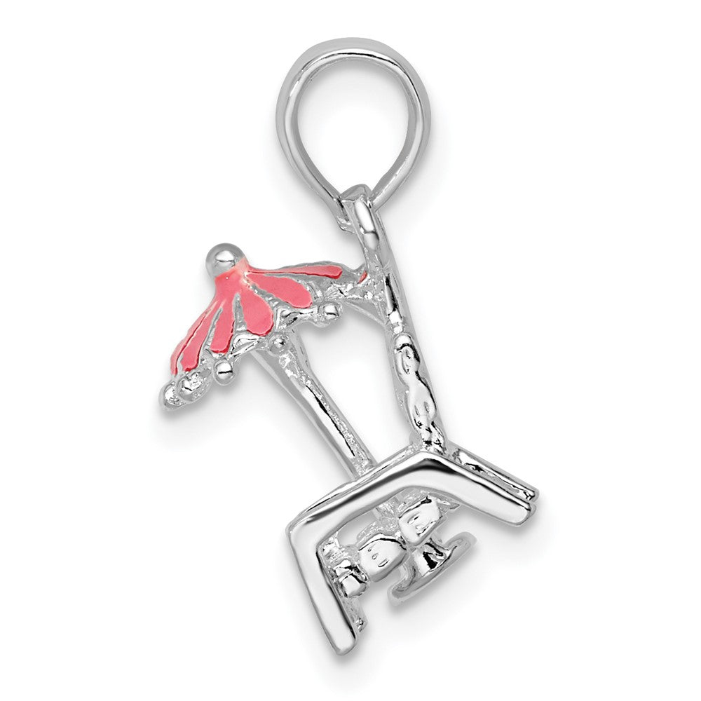Sterling Silver Rhodium-plated 3D Enameled Beach Chair Pendant