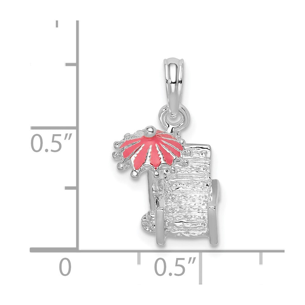 Sterling Silver Rhodium-plated 3D Enameled Beach Chair Pendant