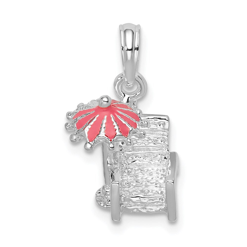 Sterling Silver Rhodium-plated 3D Enameled Beach Chair Pendant