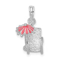 Sterling Silver Rhodium-plated 3D Enameled Beach Chair Pendant