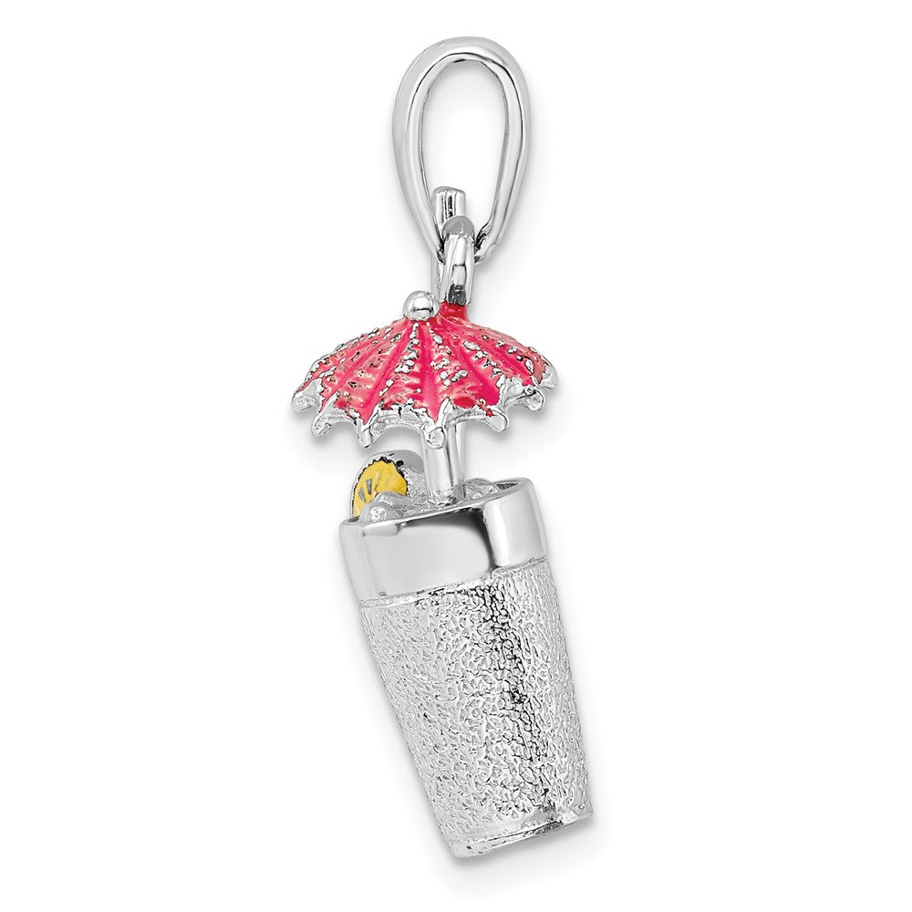 Sterling Silver Rhodium-plated 3D Enameled Cocktail Drink Pendant
