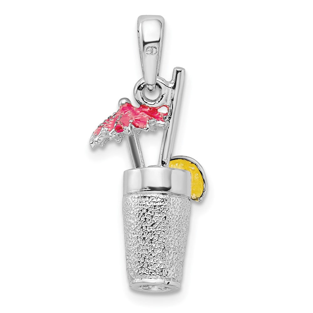 Sterling Silver Rhodium-plated 3D Enameled Cocktail Drink Pendant